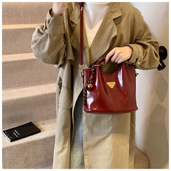 Patent Faux Leather Slouchy Mini Tote Bag /Multiple colors available - Picture 7 of 13